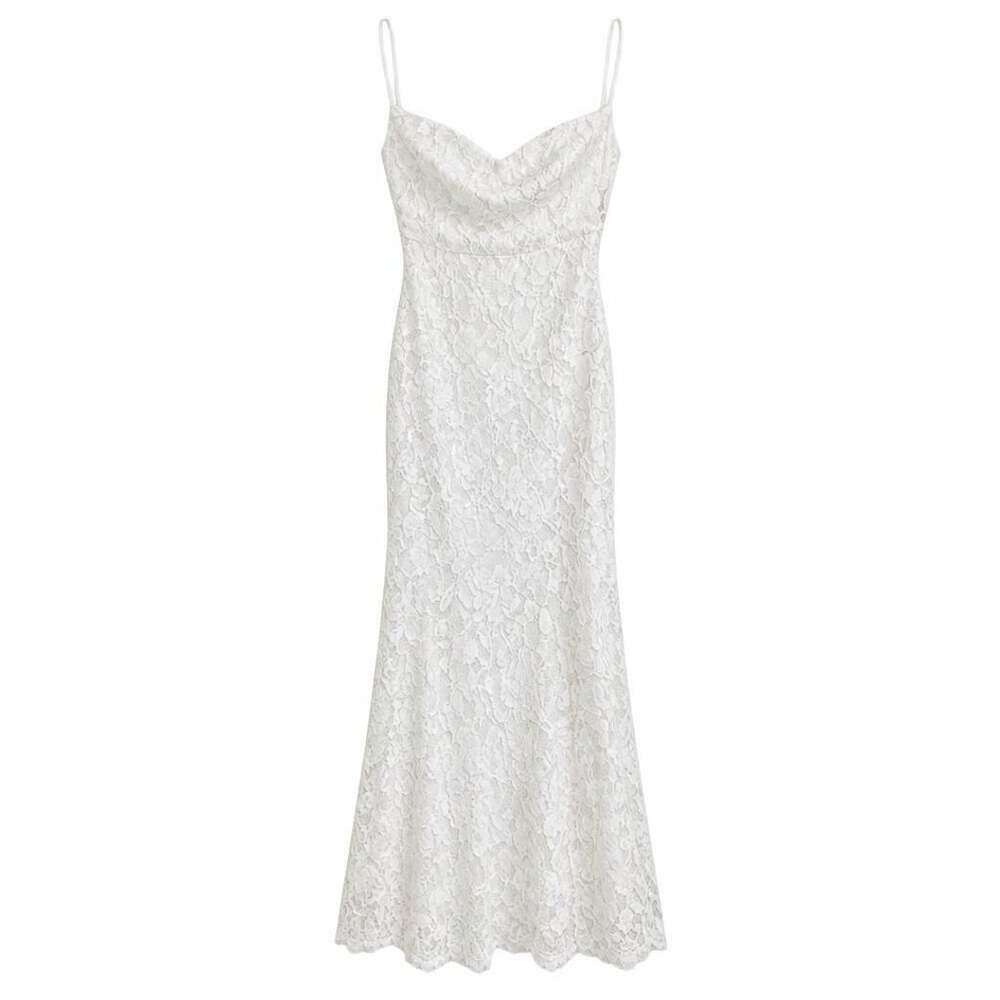 Lulus Long White Lace Strapless Dress with tags on